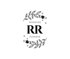 coleção de logotipos de monograma de casamento de letras iniciais rr, modelos modernos minimalistas e florais desenhados à mão para cartões de convite, salve a data, identidade elegante para restaurante, boutique, café em vetor