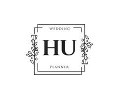 logotipo feminino inicial hu. utilizável para logotipos de natureza, salão, spa, cosméticos e beleza. elemento de modelo de design de logotipo de vetor plana.