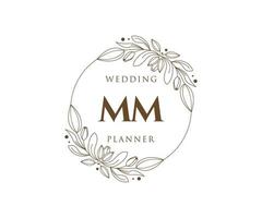 coleção de logotipos de monograma de casamento de letras iniciais mm, modelos modernos minimalistas e florais desenhados à mão para cartões de convite, salve a data, identidade elegante para restaurante, boutique, café em vetor