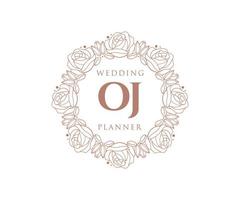 coleção de logotipos de monograma de casamento de carta inicial oj, modelos minimalistas e florais modernos desenhados à mão para cartões de convite, salve a data, identidade elegante para restaurante, boutique, café em vetor