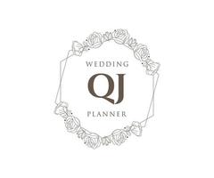 qj letras iniciais coleção de logotipos de monograma de casamento, modelos modernos minimalistas e florais desenhados à mão para cartões de convite, salve a data, identidade elegante para restaurante, boutique, café em vetor