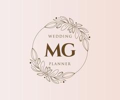 coleção de logotipos de monograma de casamento de letra mg, modelos modernos minimalistas e florais desenhados à mão para cartões de convite, salve a data, identidade elegante para restaurante, boutique, café em vetor