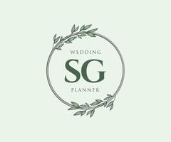 coleção de logotipos de monograma de casamento de letra inicial sg, modelos modernos minimalistas e florais desenhados à mão para cartões de convite, salve a data, identidade elegante para restaurante, boutique, café em vetor