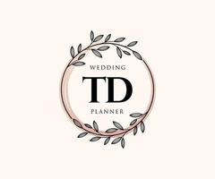 td letras iniciais coleção de logotipos de monograma de casamento, modelos modernos minimalistas e florais desenhados à mão para cartões de convite, salve a data, identidade elegante para restaurante, boutique, café em vetor