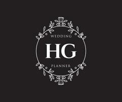 coleção de logotipos de monograma de casamento de letra de iniciais hg, modelos modernos minimalistas e florais desenhados à mão para cartões de convite, salve a data, identidade elegante para restaurante, boutique, café em vetor