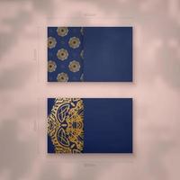 cartão de visita apresentável em azul escuro com ornamentos abstratos de ouro para o seu negócio. vetor