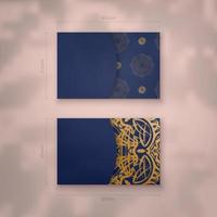 cartão de visita apresentável em azul escuro com ornamentos de ouro abstratos para seus contatos. vetor