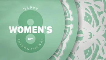 modelo de cartão de dia internacional da mulher na cor menta com padrão branco abstrato vetor