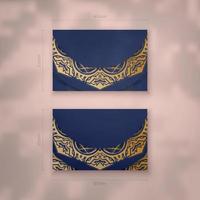 cartão de visita azul escuro apresentável com ornamentos de ouro antigo para sua marca. vetor