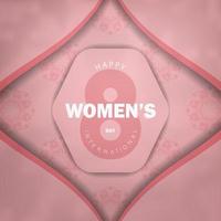 cartão de felicitações 8 de março dia internacional da mulher rosa com ornamentos de inverno vetor