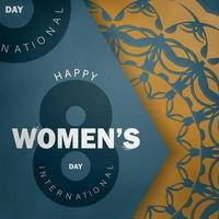 cartão de feriado 8 de março dia internacional da mulher em azul com padrão de ouro vintage vetor