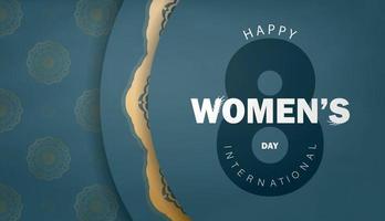 brochura dia internacional da mulher cor azul com padrão de ouro abstrato vetor