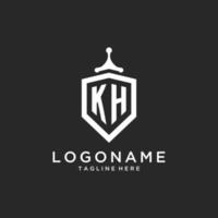 inicial do logotipo do monograma kh com design de forma de protetor de escudo vetor