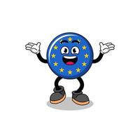 desenho animado da bandeira da europa pesquisando com gesto feliz vetor