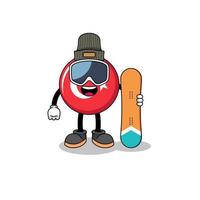 desenho de mascote do jogador de snowboard de bandeira de peru vetor