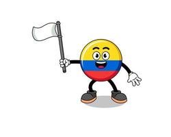 ilustração dos desenhos animados da bandeira da Colômbia segurando uma bandeira branca vetor