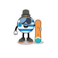 desenho de mascote do jogador de snowboard da bandeira da grécia vetor