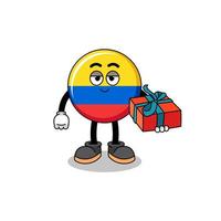 ilustração de mascote da bandeira da colômbia dando um presente vetor