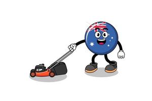 desenho animado de ilustração de bandeira da austrália segurando cortador de grama vetor