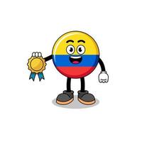 ilustração dos desenhos animados da bandeira da colômbia com medalha de satisfação garantida vetor