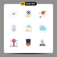 conjunto de 9 sinais de símbolos de ícones de interface do usuário modernos para segurar solução de diamante sem fio apple elementos de design de vetores editáveis