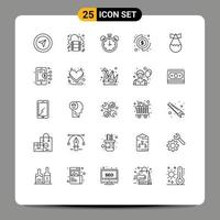 pacote de linha de 25 símbolos universais de armas, relógio, dinheiro, moedas, elementos de design de vetores editáveis
