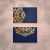 cartão de visita apresentável em azul escuro com padrão de mandala de ouro para o seu negócio. vetor
