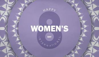 modelo de panfleto de cor roxa do dia internacional da mulher com padrão branco de luxo vetor