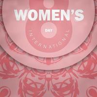 cartão dia internacional da mulher rosa cor com padrão vintage vetor