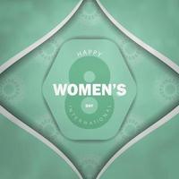 cartão de felicitações 8 de março dia internacional da mulher cor de menta com padrão branco abstrato vetor
