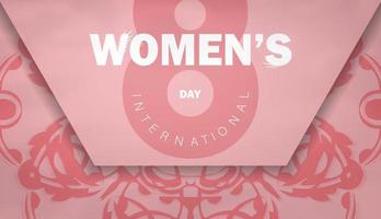 folheto 8 de março dia internacional da mulher rosa com padrão de inverno vetor