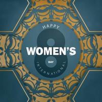 folheto do dia internacional da mulher azul com padrão de ouro abstrato vetor