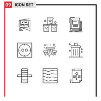 conjunto moderno de 9 contornos e símbolos, como elementos de design de vetores editáveis de educação escolar de embalagens elétricas de banco