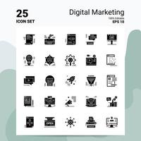25 conjunto de ícones de marketing digital 100 eps editáveis 10 arquivos idéias de conceito de logotipo de negócios design de ícone de glifo sólido