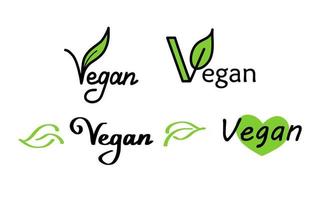 ilustração de letras de vetor verde de texto desenhado à mão vegan.
