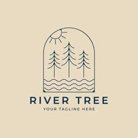 logotipo minimalista de arte de linha de árvore de rio com design de ilustração vetorial de emblema vetor
