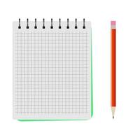 caderno de vetor com um lápis vermelho sobre um fundo branco