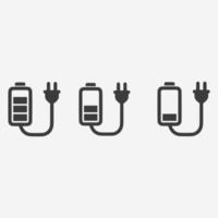 conjunto de sinal de símbolo de vetor de ícone de acumulador de carregador de bateria