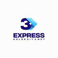 vetor de conceito de design de logotipo de número 3 expresso rápido, símbolo de design de logotipo de seta expressa