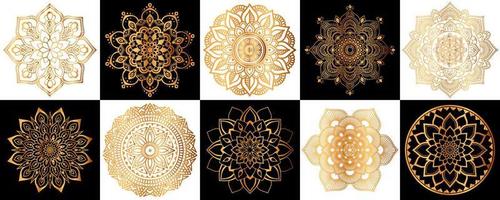coleção de ornamentos de mandala florais dourados vetor