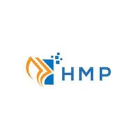 design de logotipo de contabilidade de reparo de crédito hmp em fundo branco. conceito de logotipo de carta de gráfico de crescimento de iniciais criativas hmp. design de logotipo de finanças de negócios hmp. vetor