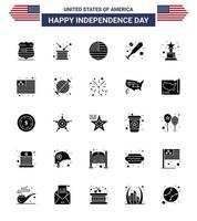 conjunto de 25 ícones do dia dos eua símbolos americanos sinais do dia da independência para prêmio hardball independência morcego eua editável dia dos eua vetor elementos de design