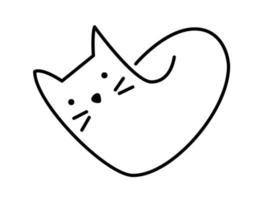 gato bonito de vetor de uma linha com logotipo de coração. gato minimalista em estilo abstrato desenhado à mão, desenho minimalista de uma linha. animal de estimação adorável desenhado à mão. mínimo abstrato