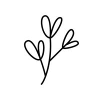 folhas estilizadas de vetor de primavera no ramo com monolinha. elemento de arte de ilustração de linha escandinava. imagem floral decorativa de verão para cartão de dia dos namorados ou cartaz de férias