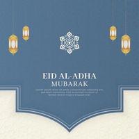 eid al-adha mubarak árabe islâmico fundo branco com padrão geométrico e belo ornamento com lanternas vetor