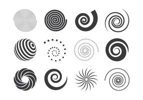 Coleção de elementos em espiral em preto e branco