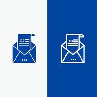 envelope de e-mail saudação convite linha de e-mail e ícone sólido glifo banner azul linha e ícone sólido glifo banner azul vetor