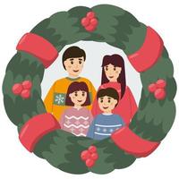 família com guirlanda de natal. ano novo e natal. ilustração vetorial vetor