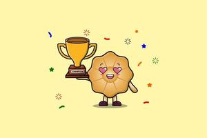 biscoitos bonitos dos desenhos animados segurando o troféu de ouro vetor