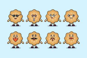 definir expressões de personagem de desenho animado de biscoitos kawaii vetor
